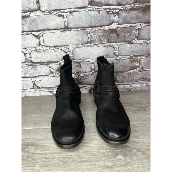 AllSaints Italy Black Leather Harness Ankle Chelsea Boots Women’s 37EU/6.5M US - Picture 10 of 16